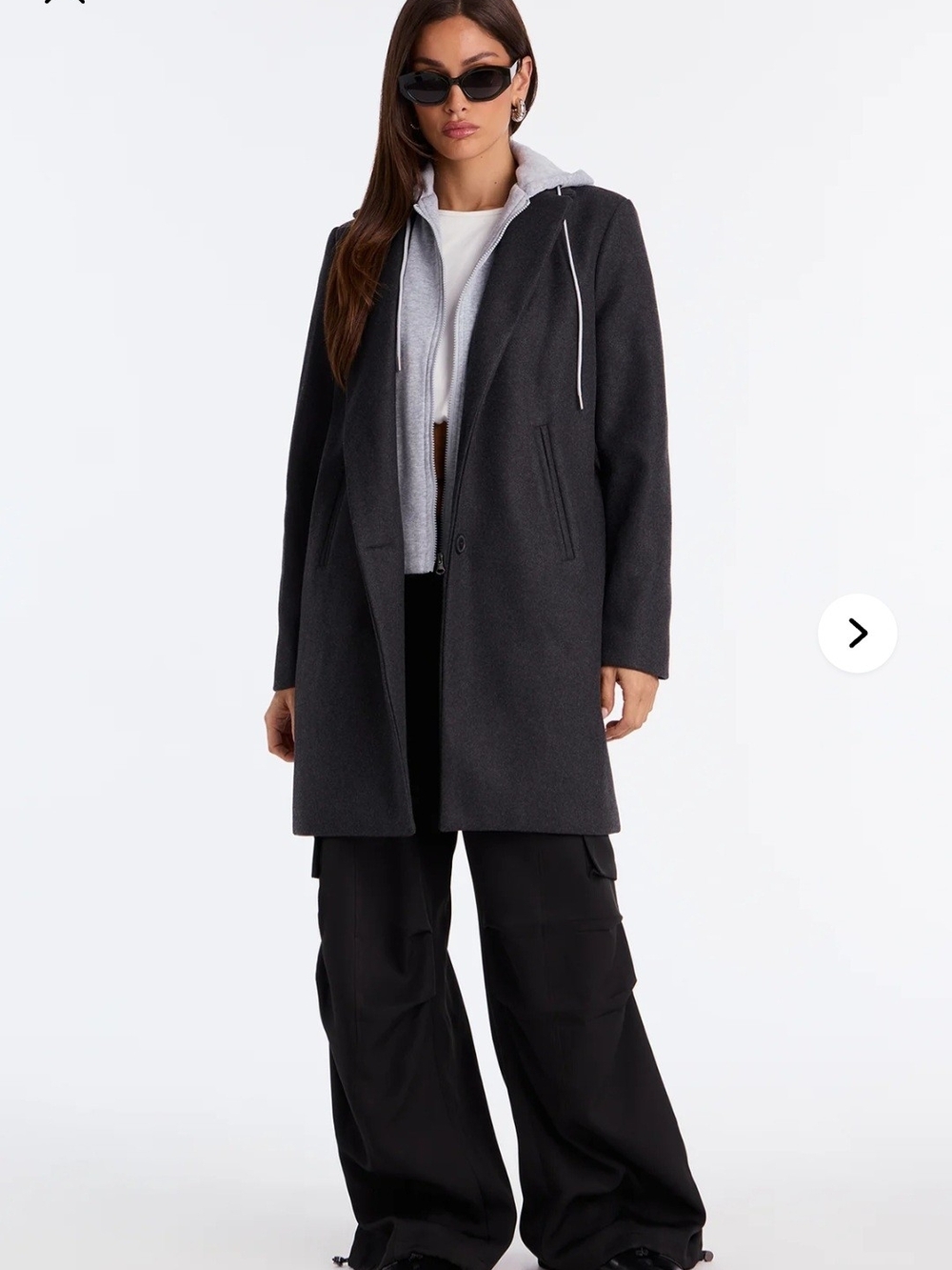 Fashion Nova Charcoal Gray Hooded Layered Trench Coat